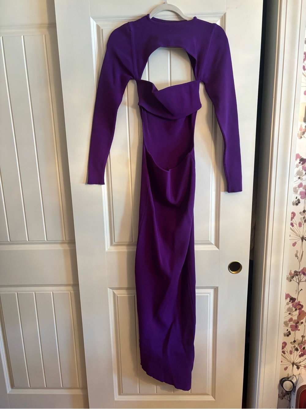 NWT Baobab Collection Genevieve Purple Backless Cut Out Long Sleeve Gown